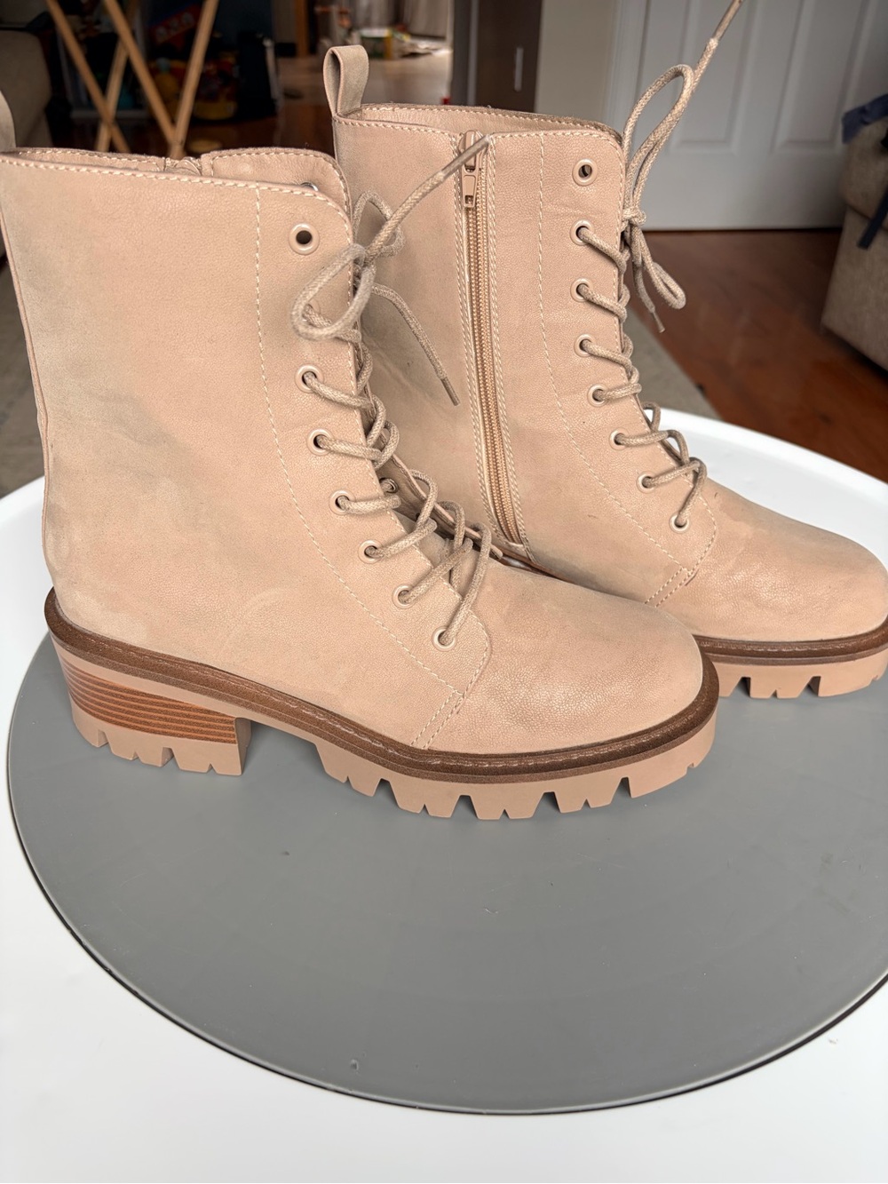MIA Tan Lace-Up Combat Boots with Lug Sole